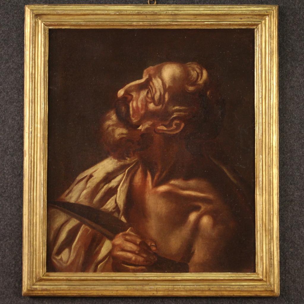 17th Century Oil on Canvas Italian Religious Painting Saint Bartholomew, 1670