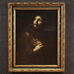 17th Century Oil on Canvas Italian Religious Painting Saint Francis of Assisi
