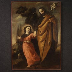 17. Jahrhundert Öl auf Leinwand Italienisch religiöse Malerei Saint Joseph Baby Jesus