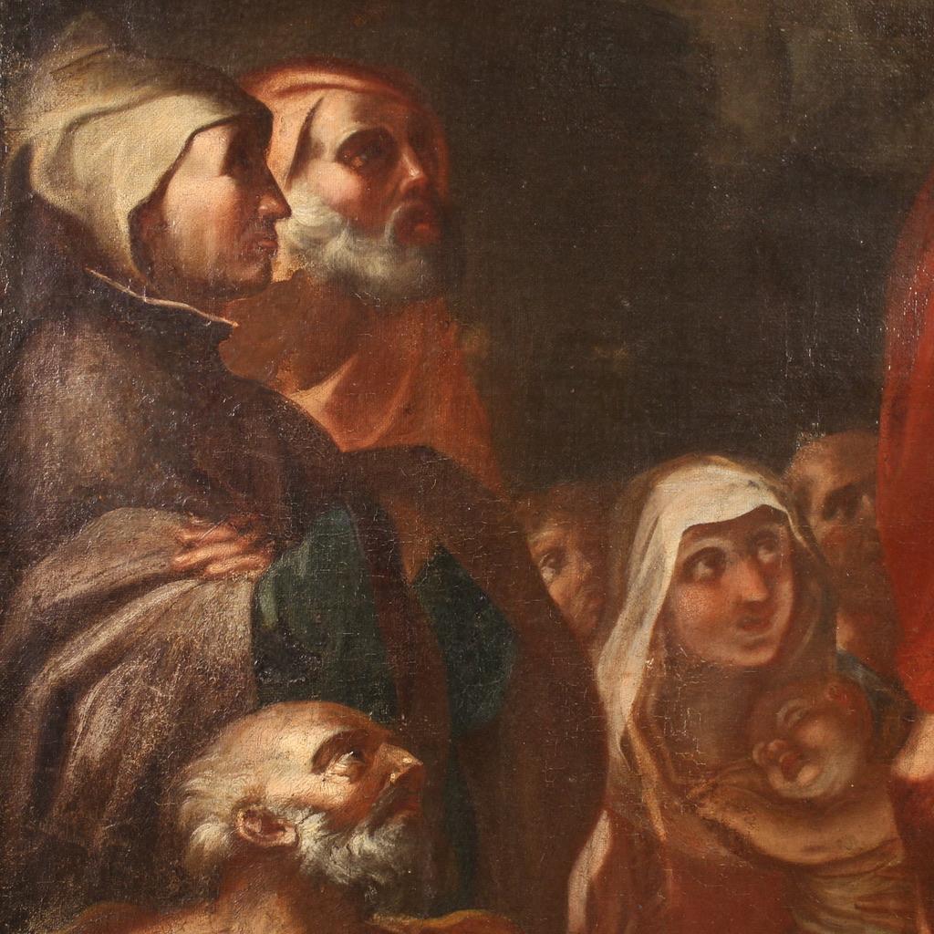 17th Century Oil on Canvas Italian Religious Painting Sermon of St. John, 1620 For Sale 8
