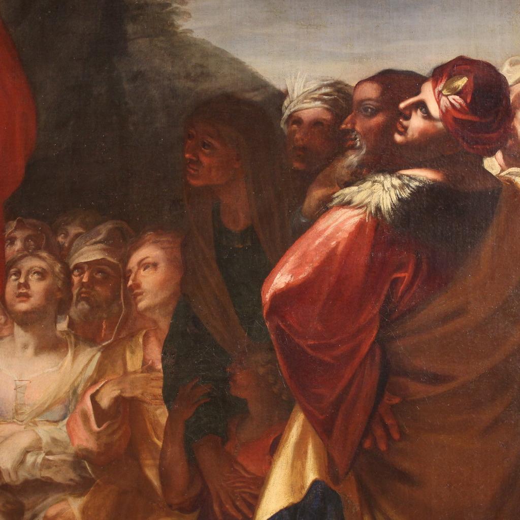 17th Century Oil on Canvas Italian Religious Painting Sermon of St. John, 1620 For Sale 9