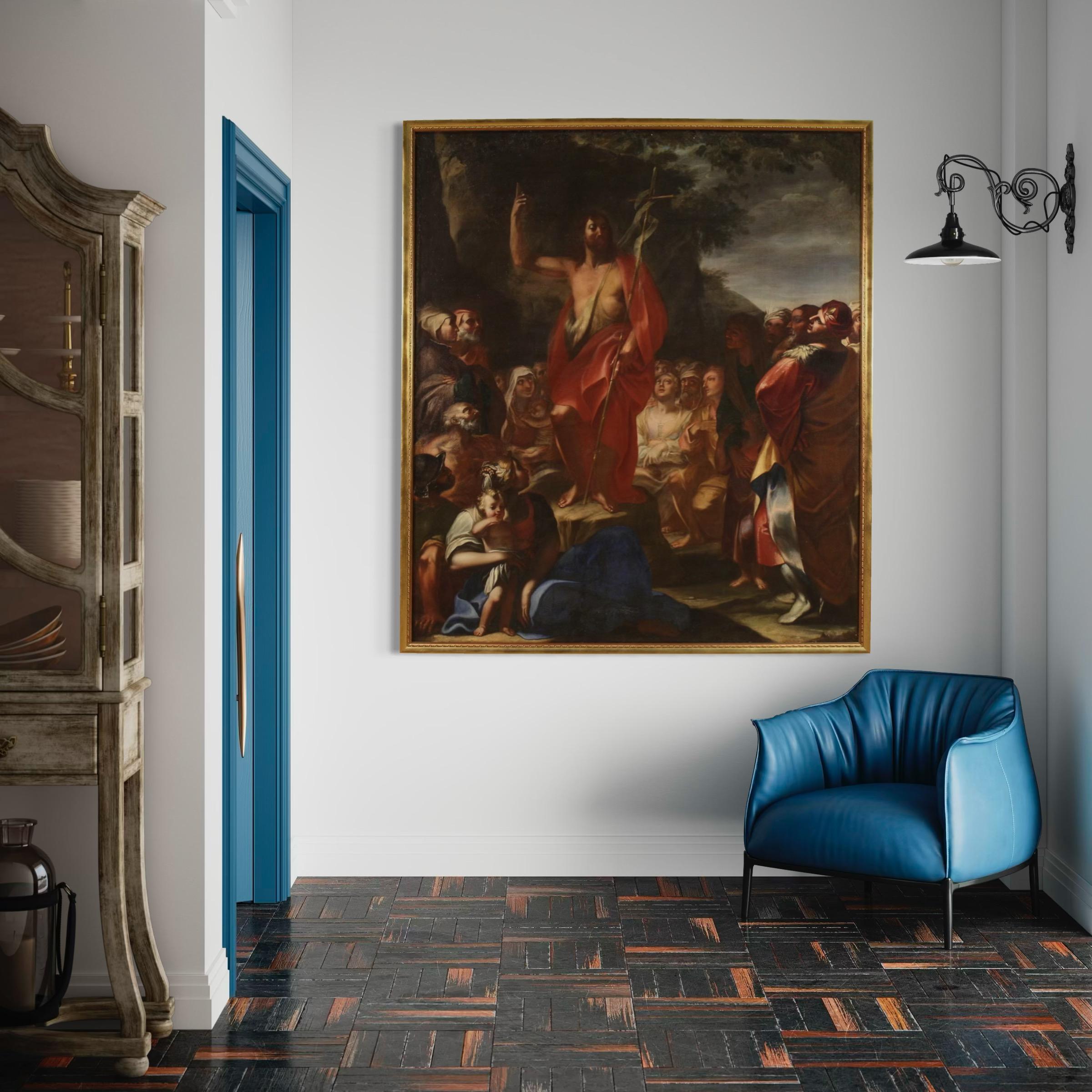 17th Century Oil on Canvas Italian Religious Painting Sermon of St. John, 1620 For Sale 10