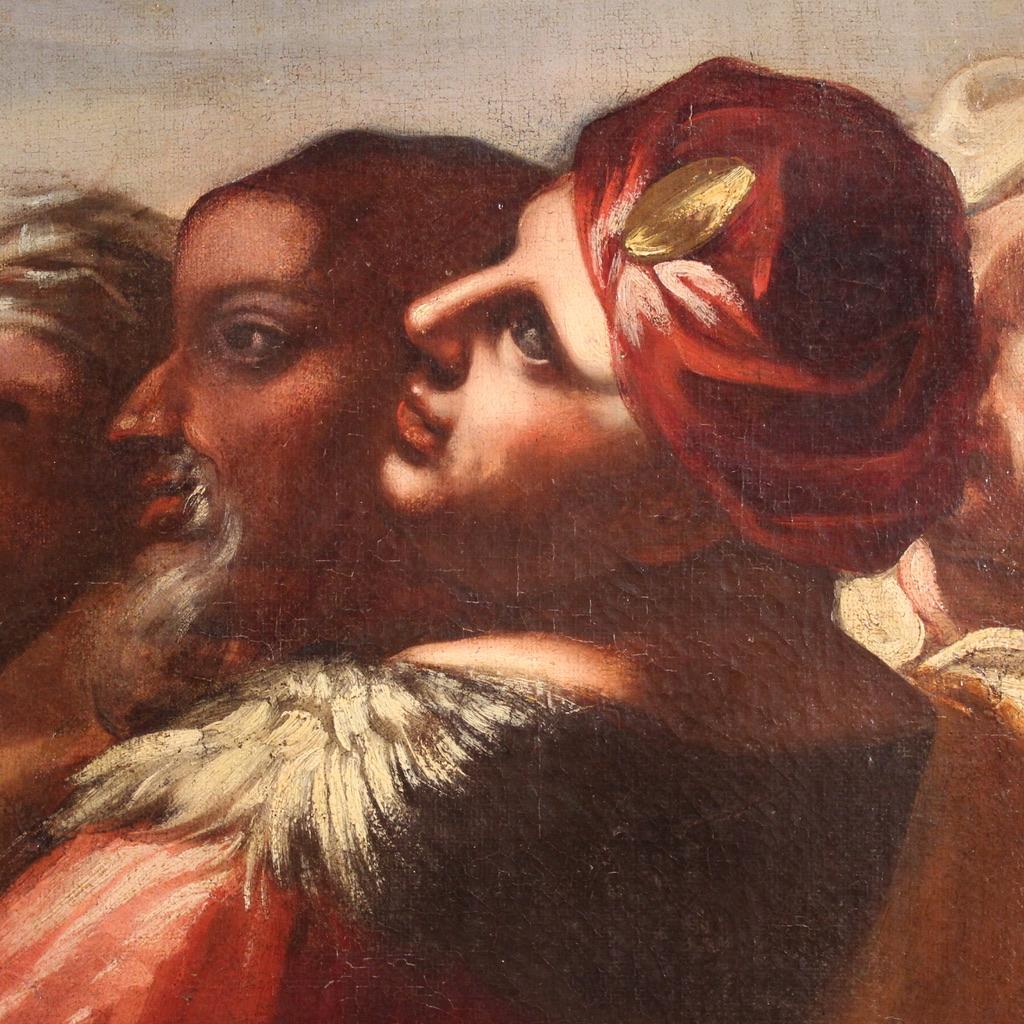 17th Century Oil on Canvas Italian Religious Painting Sermon of St. John, 1620 For Sale 12