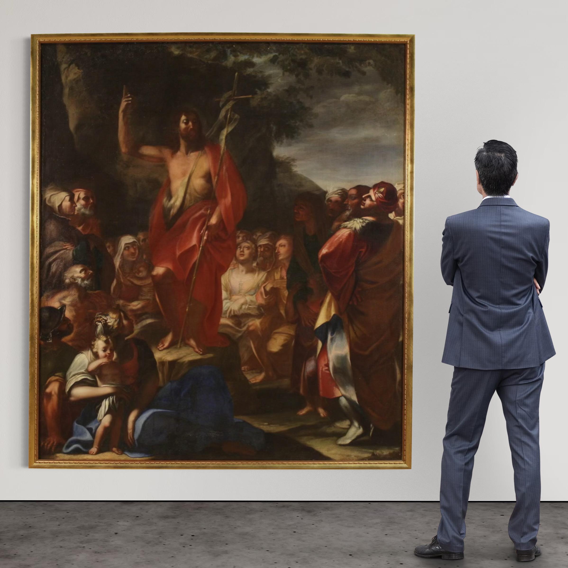 17th Century Oil on Canvas Italian Religious Painting Sermon of St. John, 1620 - Black Interior Painting by Unknown