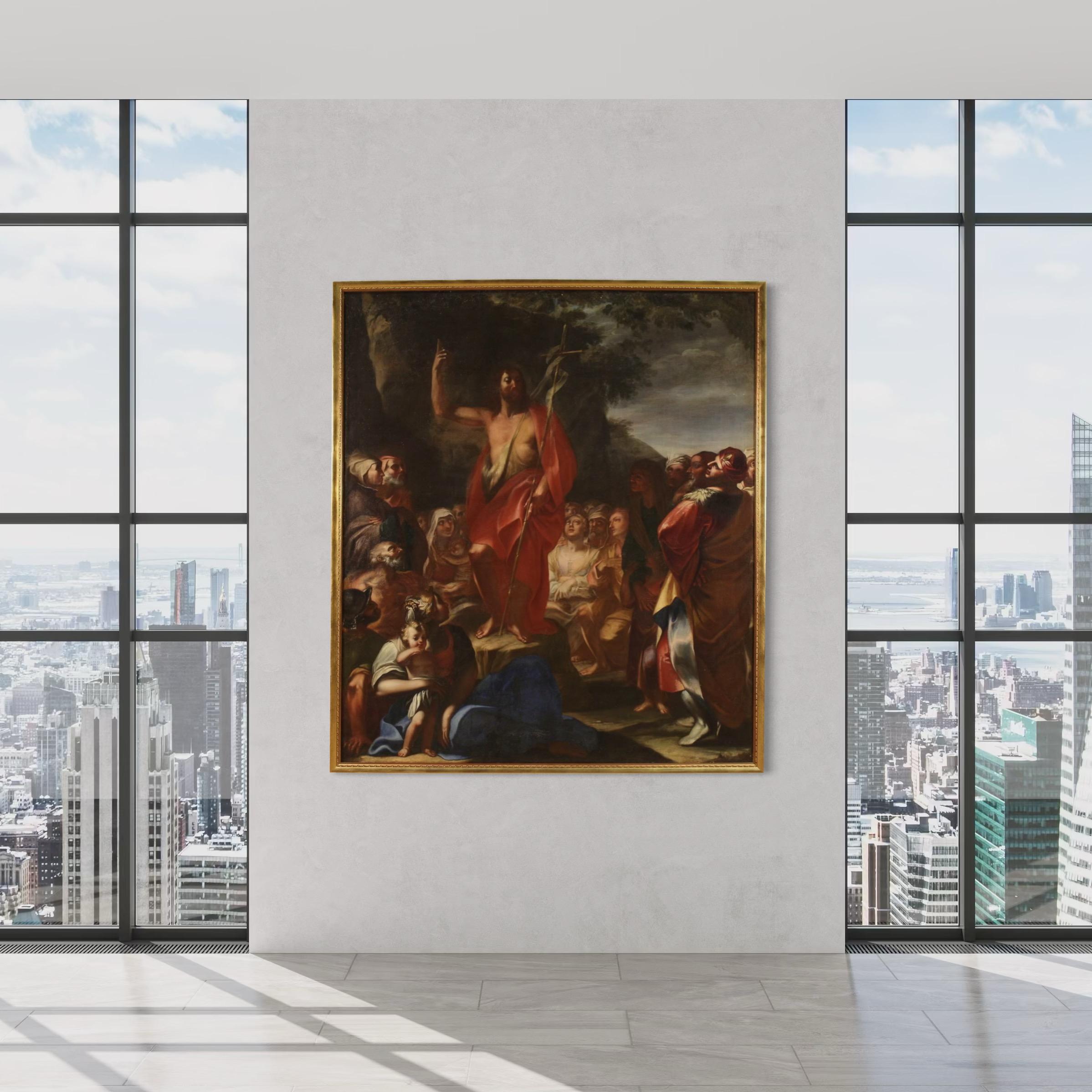 17th Century Oil on Canvas Italian Religious Painting Sermon of St. John, 1620 For Sale 3