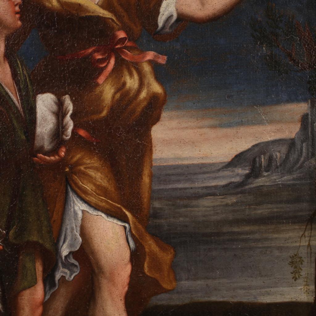 17th Century Oil on Canvas Italian Religious Painting Tobias and the Angel, 1670 in vendita 7