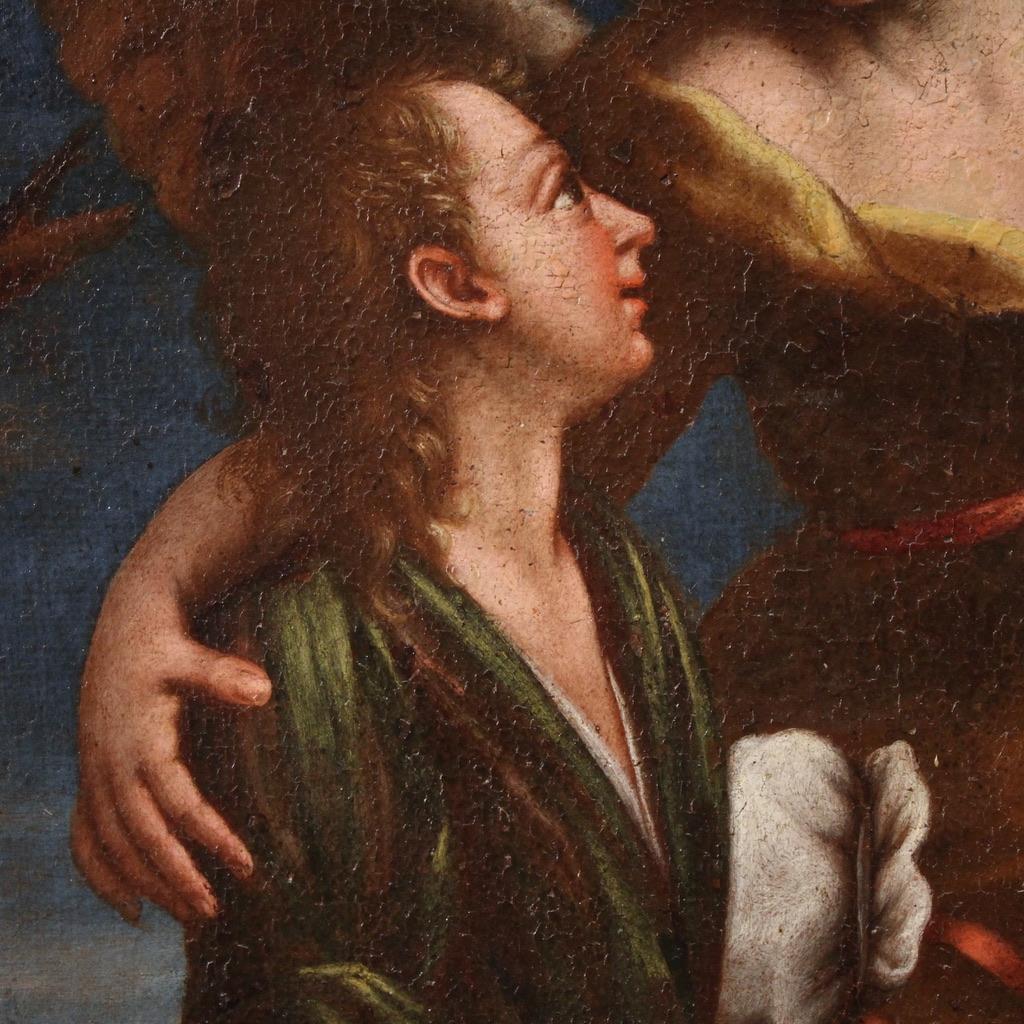 17th Century Oil on Canvas Italian Religious Painting Tobias and the Angel, 1670 in vendita 8