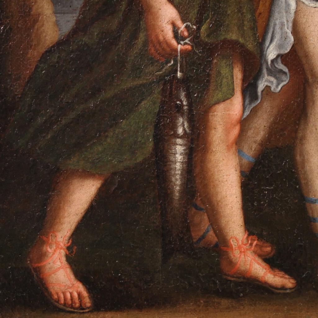 17th Century Oil on Canvas Italian Religious Painting Tobias and the Angel, 1670 in vendita 12