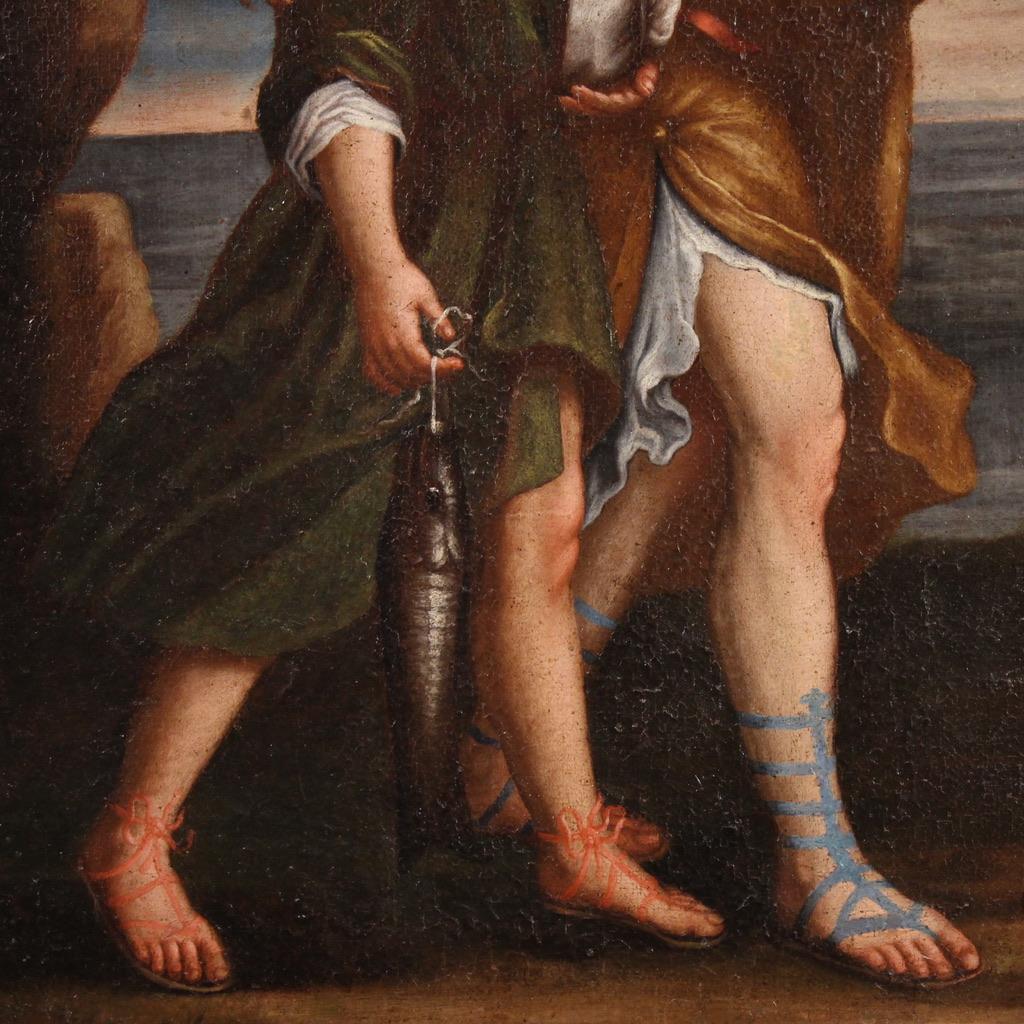 17th Century Oil on Canvas Italian Religious Painting Tobias and the Angel, 1670 in vendita 5