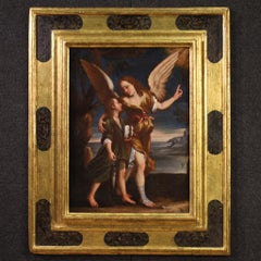 17th Century Oil on Canvas Italian Religious Painting Tobias and the Angel, 1670