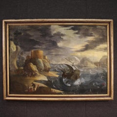 17th Century Oil on Canvas Italian Seascape Painting, 1680