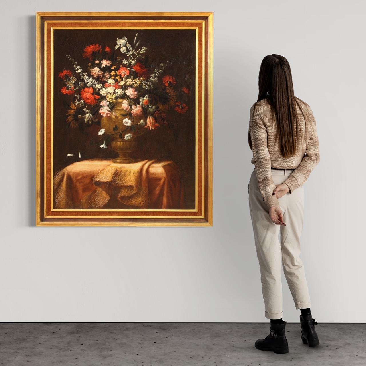 huile sur toile du 17e siècle Nature morte italienne Vase avec fleurs, 1680 - Painting de Unknown