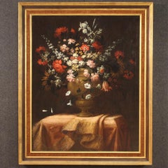 17th Century Oil on Canvas Italian Still Life Painting Vase with Flowers, 1680