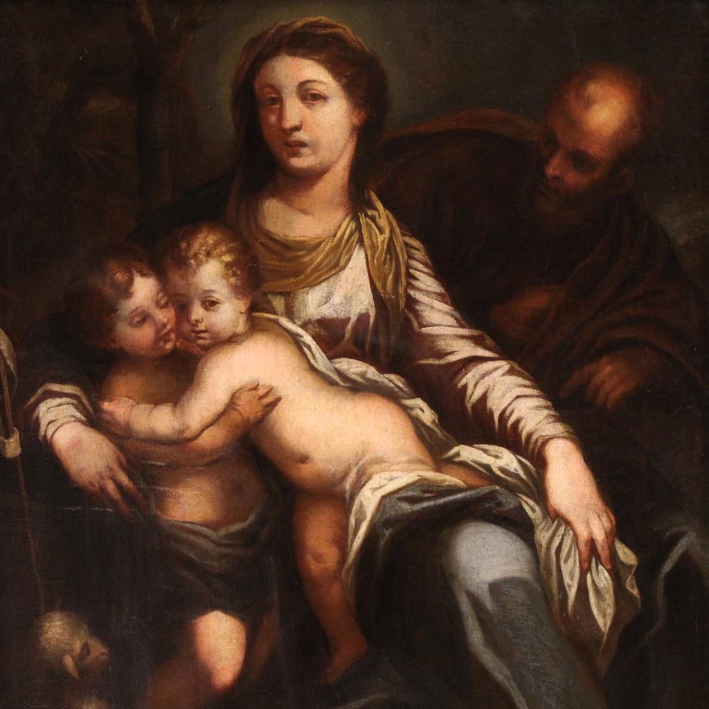 17. Jahrhundert Öl auf Leinwand Gemälde Heilige Familie mit dem Säugling Sankt Johannes (Black), Figurative Painting, von Unknown