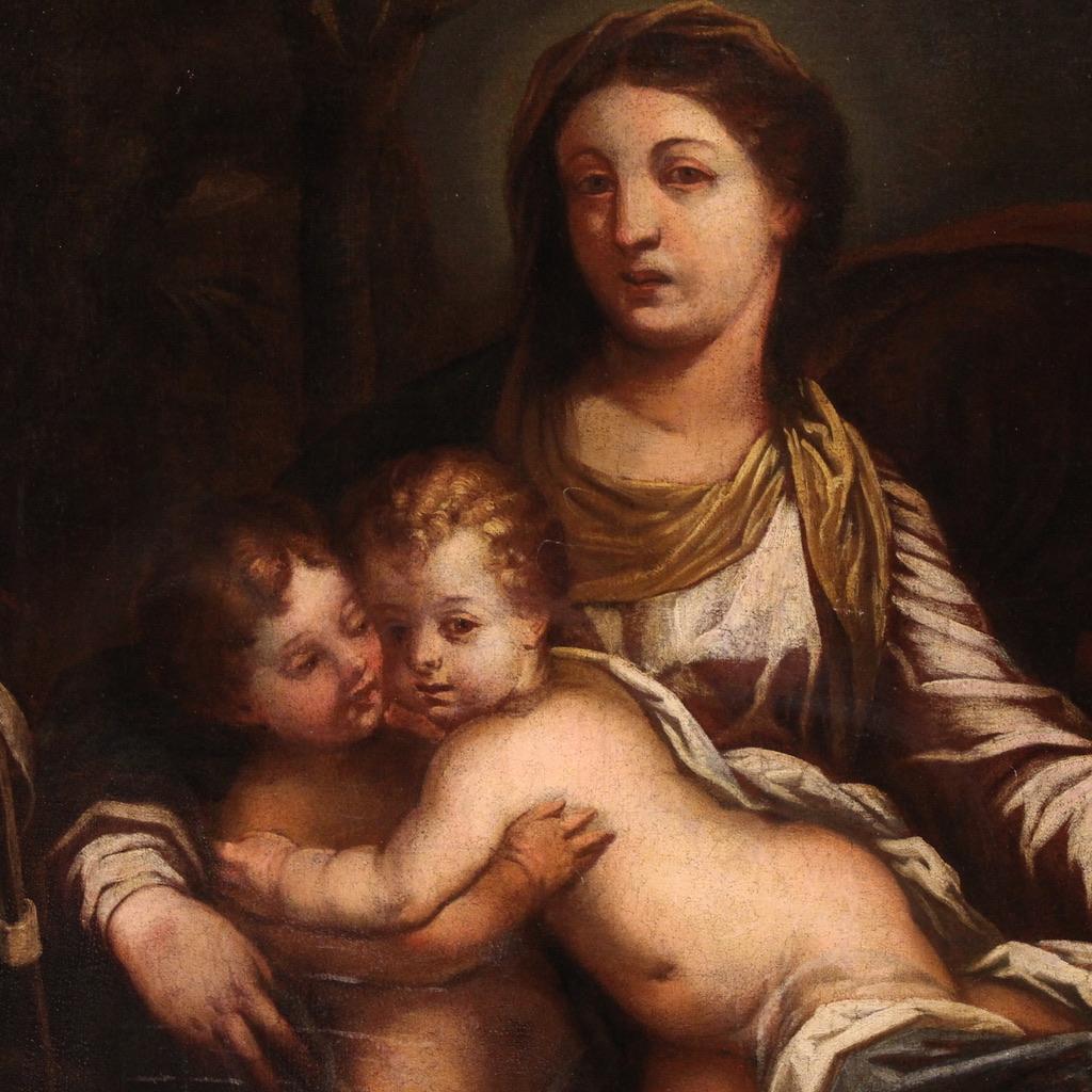 17. Jahrhundert Öl auf Leinwand Gemälde Heilige Familie mit dem Säugling Sankt Johannes im Angebot 1