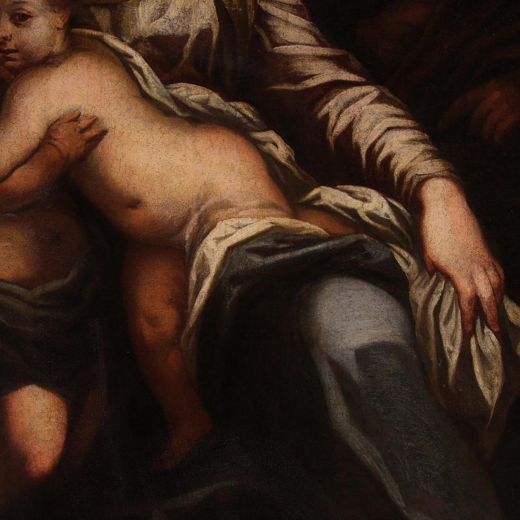 17. Jahrhundert Öl auf Leinwand Gemälde Heilige Familie mit dem Säugling Sankt Johannes im Angebot 4