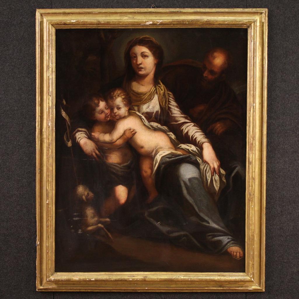 17. Jahrhundert Öl auf Leinwand Gemälde Heilige Familie mit dem Säugling Sankt Johannes