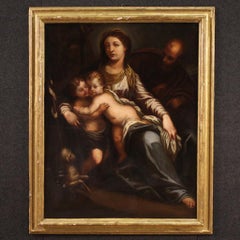 17th Century Oil on Canvas Painting Holy Family with the Infant Saint John
