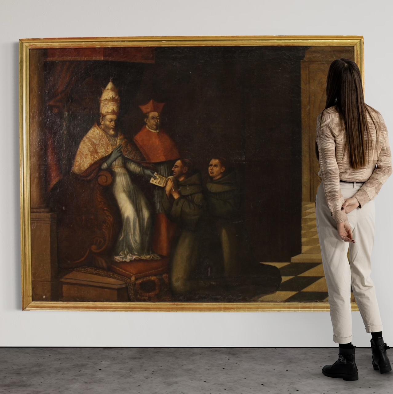 huile sur toile du 17e siècle Peinture ancienne religieuse espagnole, 1680 - Black Landscape Painting par Unknown