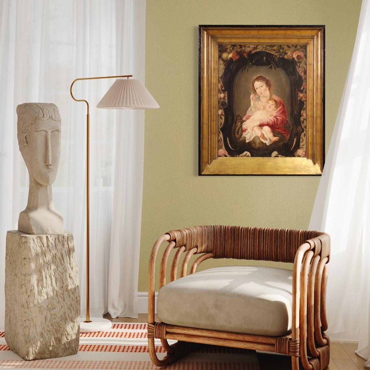 17. Jahrhundert Öl auf Platte Flämische religiöse Malerei Madonna mit Kind, 1670 (Brown), Figurative Painting, von Unknown