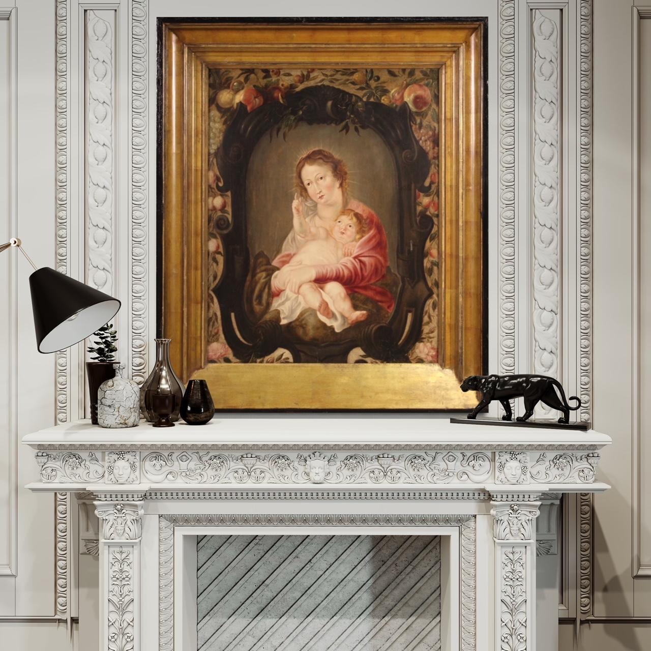 17. Jahrhundert Öl auf Platte Flämische religiöse Malerei Madonna mit Kind, 1670 im Angebot 2