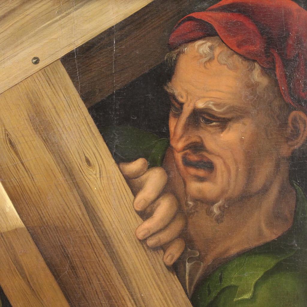 17th Century Oil on Panel Italian Religious Painting Christ Carrying the Cross in vendita 7