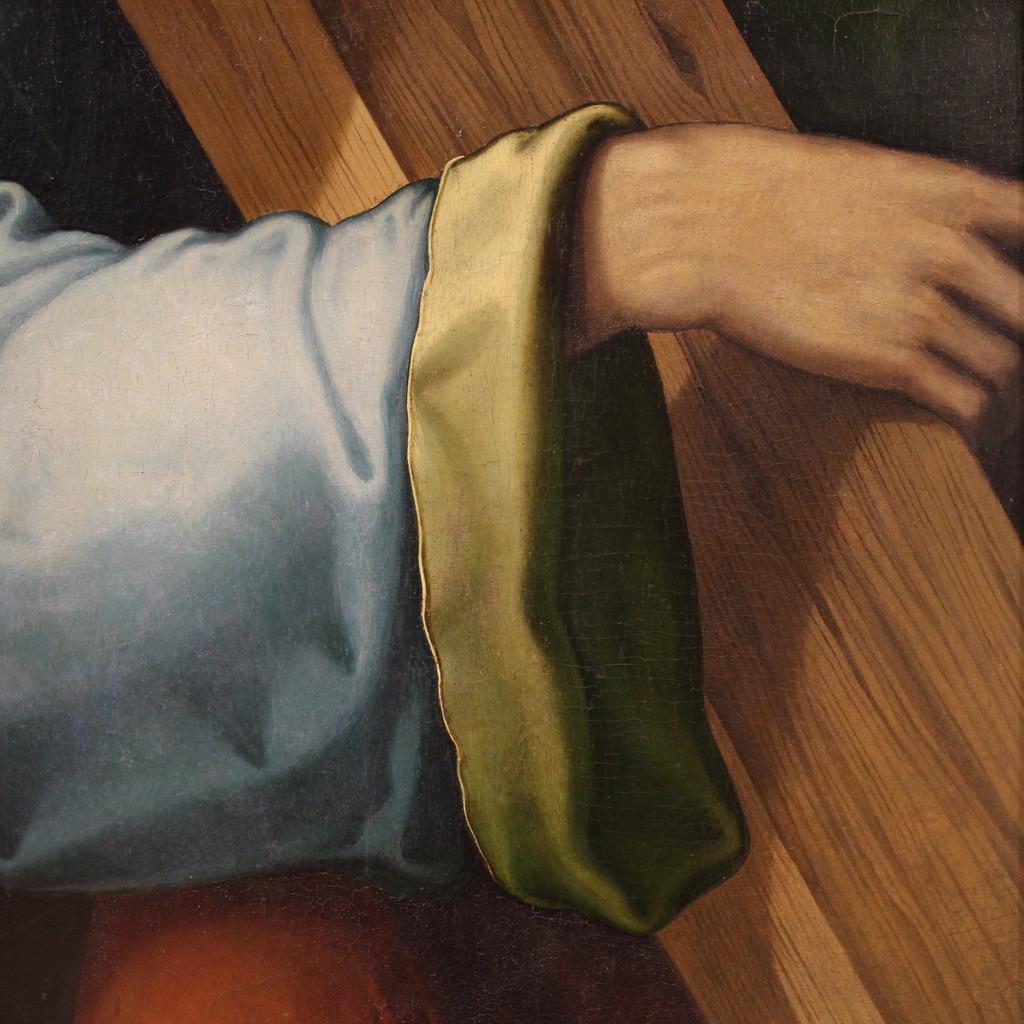 17th Century Oil on Panel Italian Religious Painting Christ Carrying the Cross in vendita 8