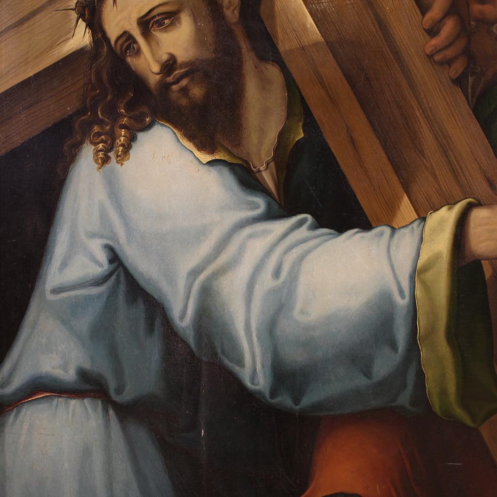 17th Century Oil on Panel Italian Religious Painting Christ Carrying the Cross in vendita 1