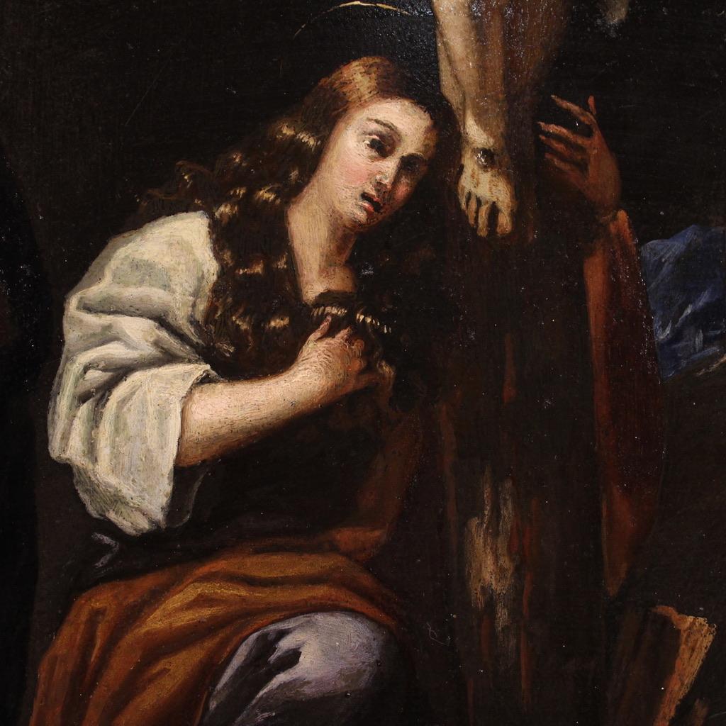 siglo XVII Óleo sobre Pizarra Pintura Religiosa Antigua Italiana Crucifixión, 1670 7