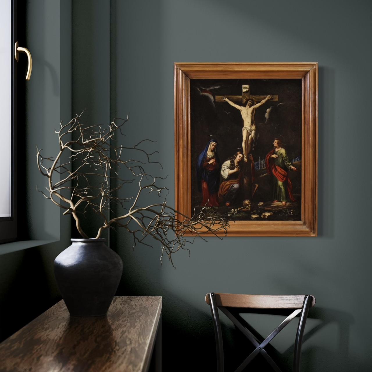siglo XVII Óleo sobre Pizarra Pintura Religiosa Antigua Italiana Crucifixión, 1670 9