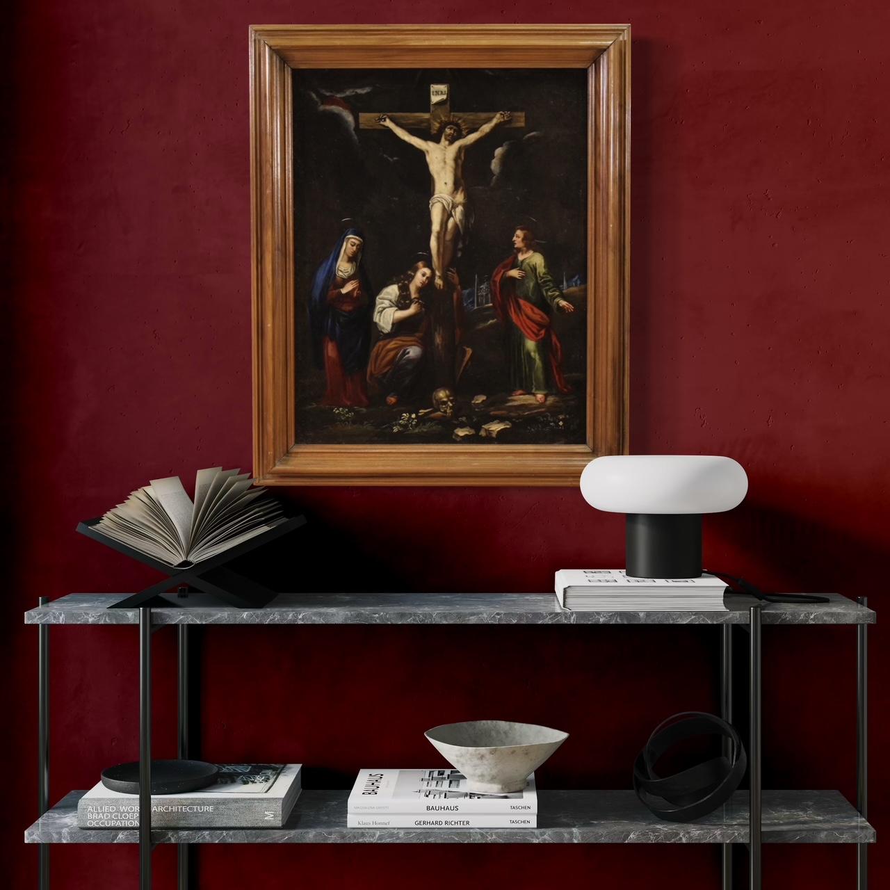 siglo XVII Óleo sobre Pizarra Pintura Religiosa Antigua Italiana Crucifixión, 1670 10