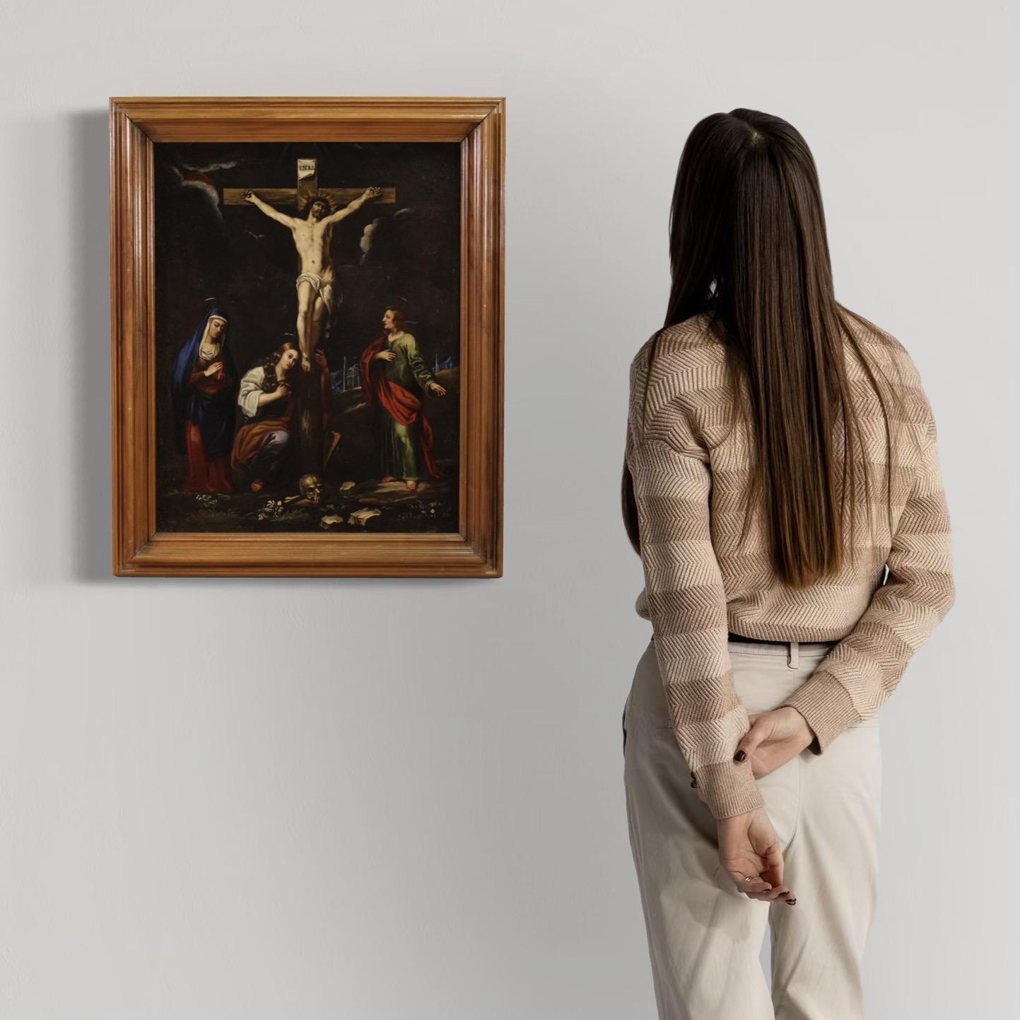 siglo XVII Óleo sobre Pizarra Pintura Religiosa Antigua Italiana Crucifixión, 1670 - Painting de Unknown