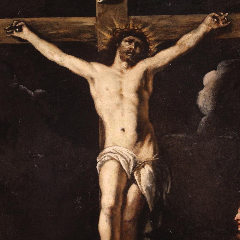 siglo XVII Óleo sobre Pizarra Pintura Religiosa Antigua Italiana Crucifixión, 1670 2