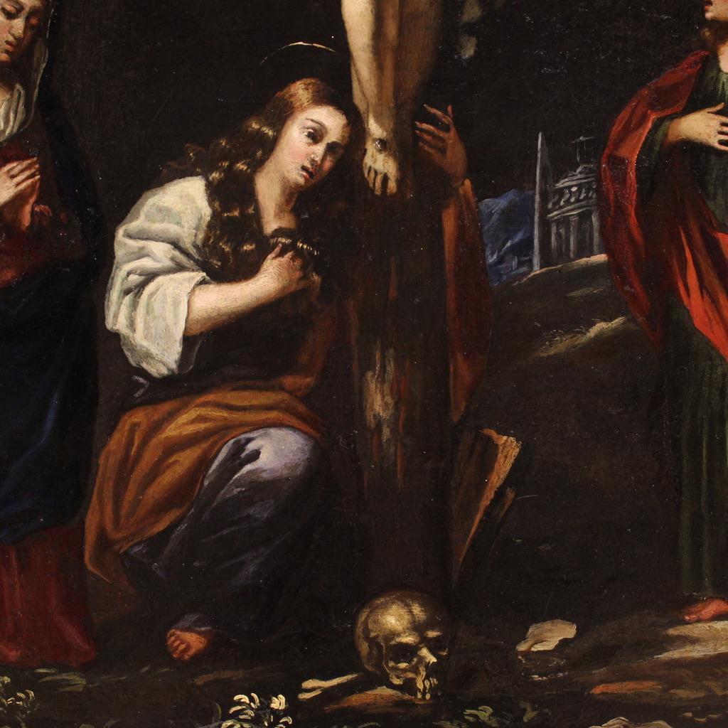 siglo XVII Óleo sobre Pizarra Pintura Religiosa Antigua Italiana Crucifixión, 1670 5