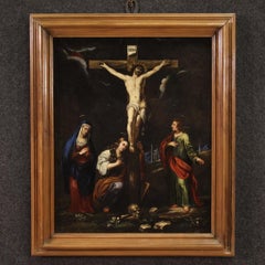 siglo XVII Óleo sobre Pizarra Pintura Religiosa Antigua Italiana Crucifixión, 1670