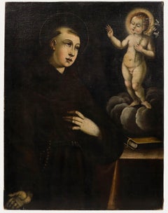 Huile du 17e siècle - Saint Antoine de Padua avec l'Enfant Jésus