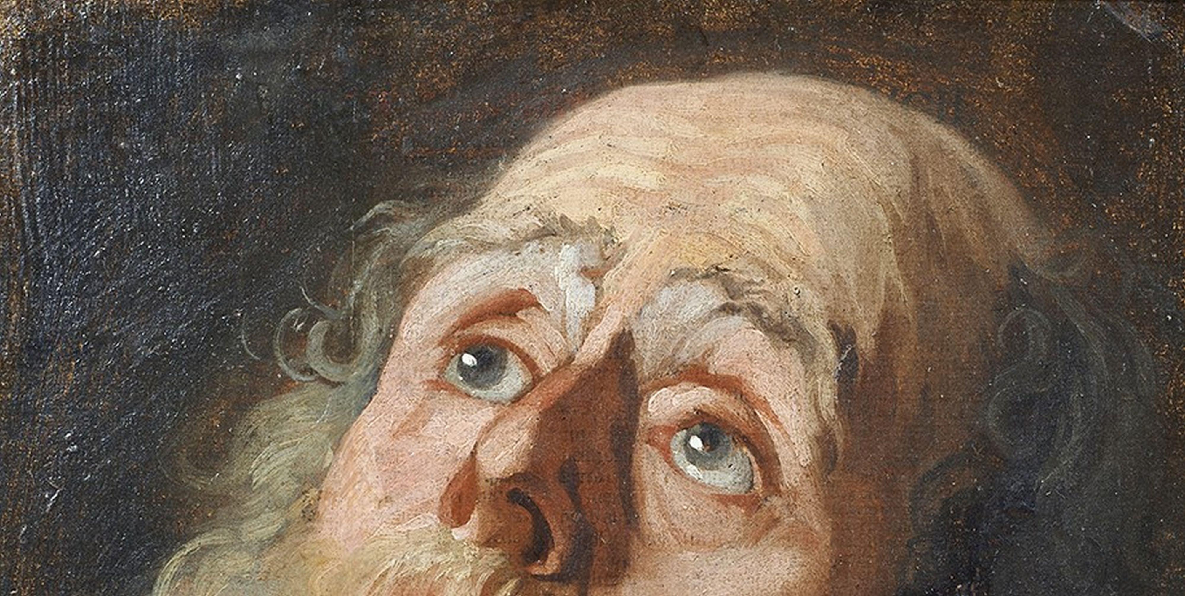 17th Century Old Head Flemish School Eyes Caravagism Oil on Canvas Yellow White For Sale 3