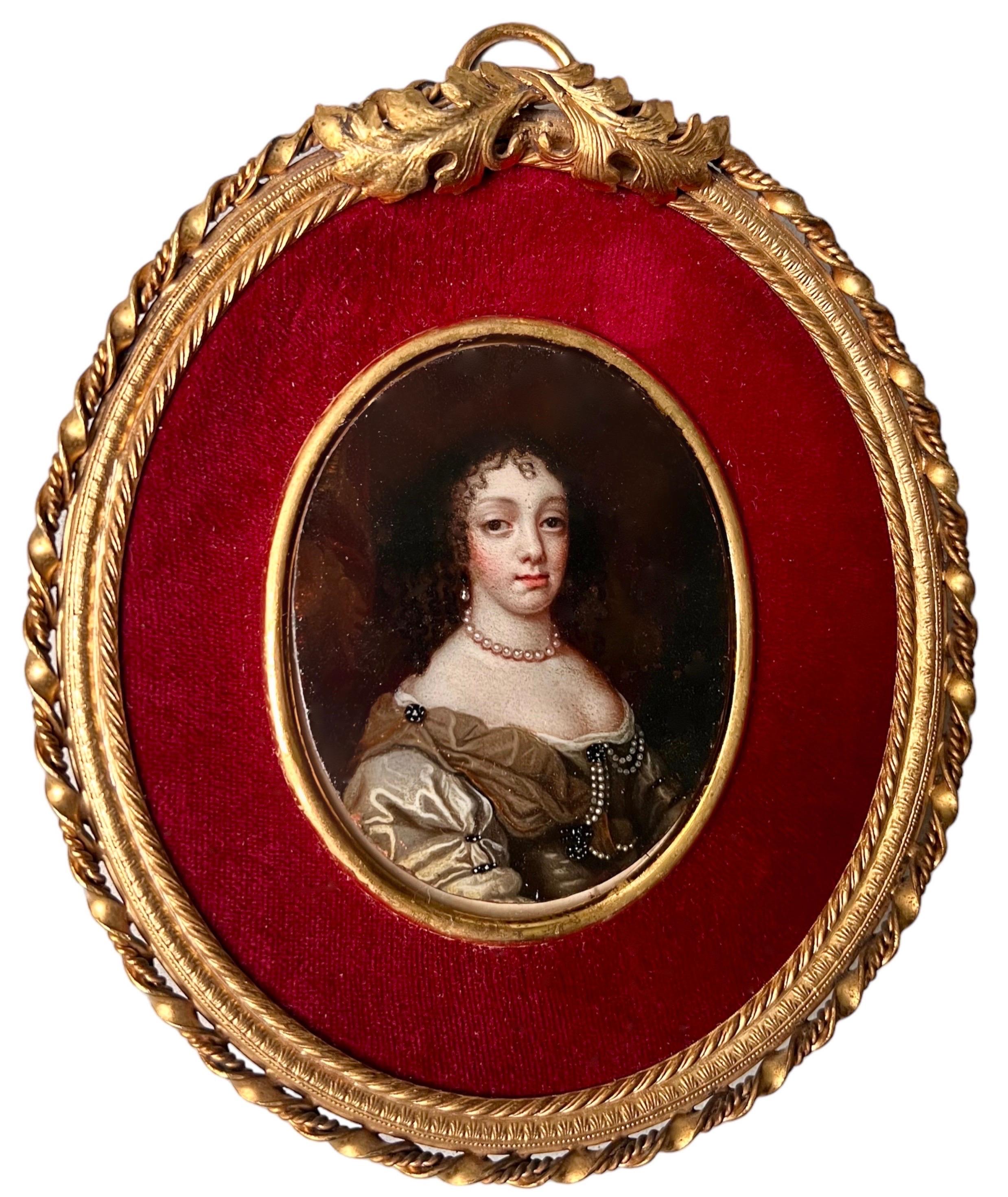 Figurative Painting Unknown - Miniature de Masterly du 17e siècle représentant la reine Catherine de Bragance