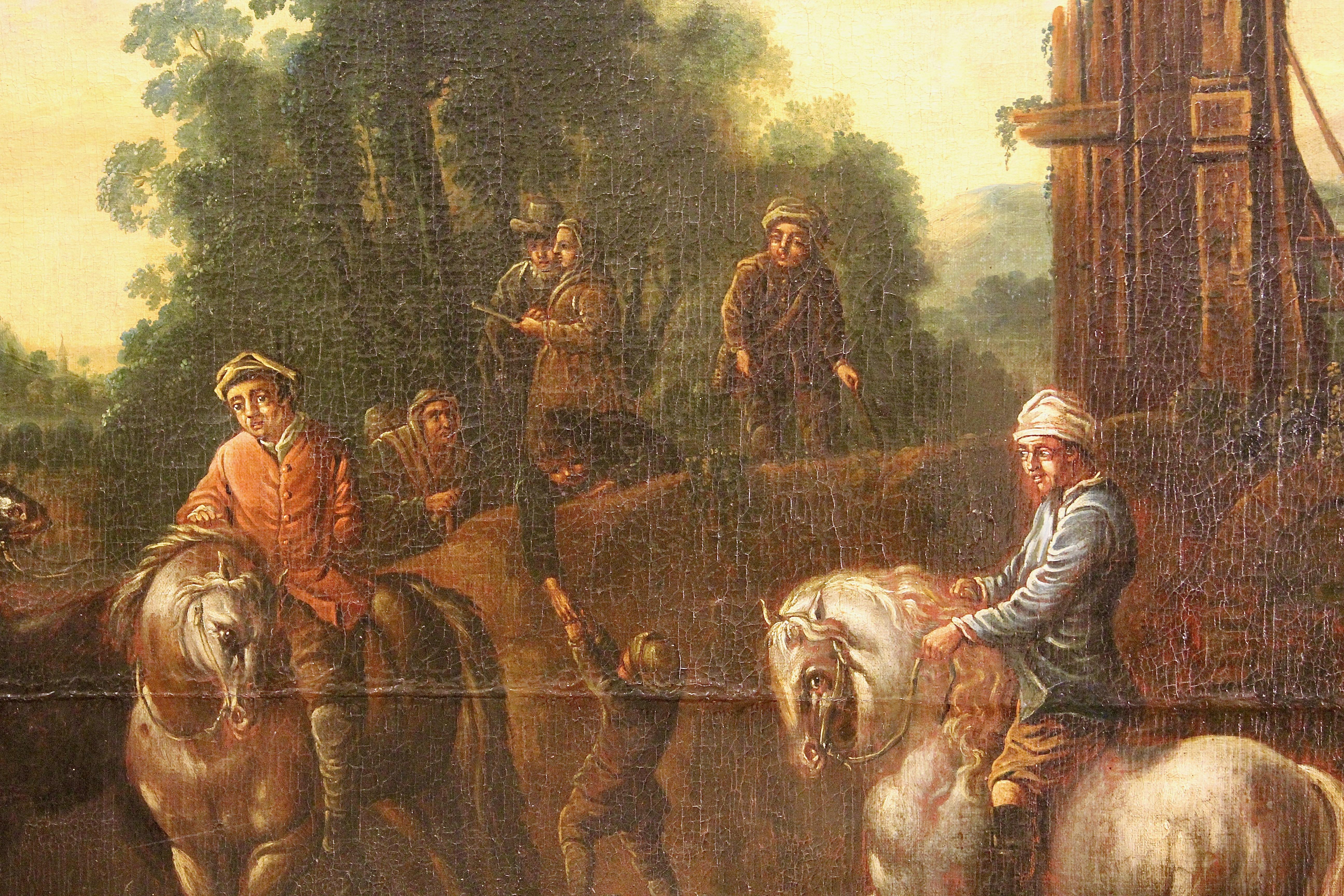17e siècle, peinture de maîtres anciens, huile sur toile, « Le reste avec les chevaux »  - Marron Figurative Painting par Unknown