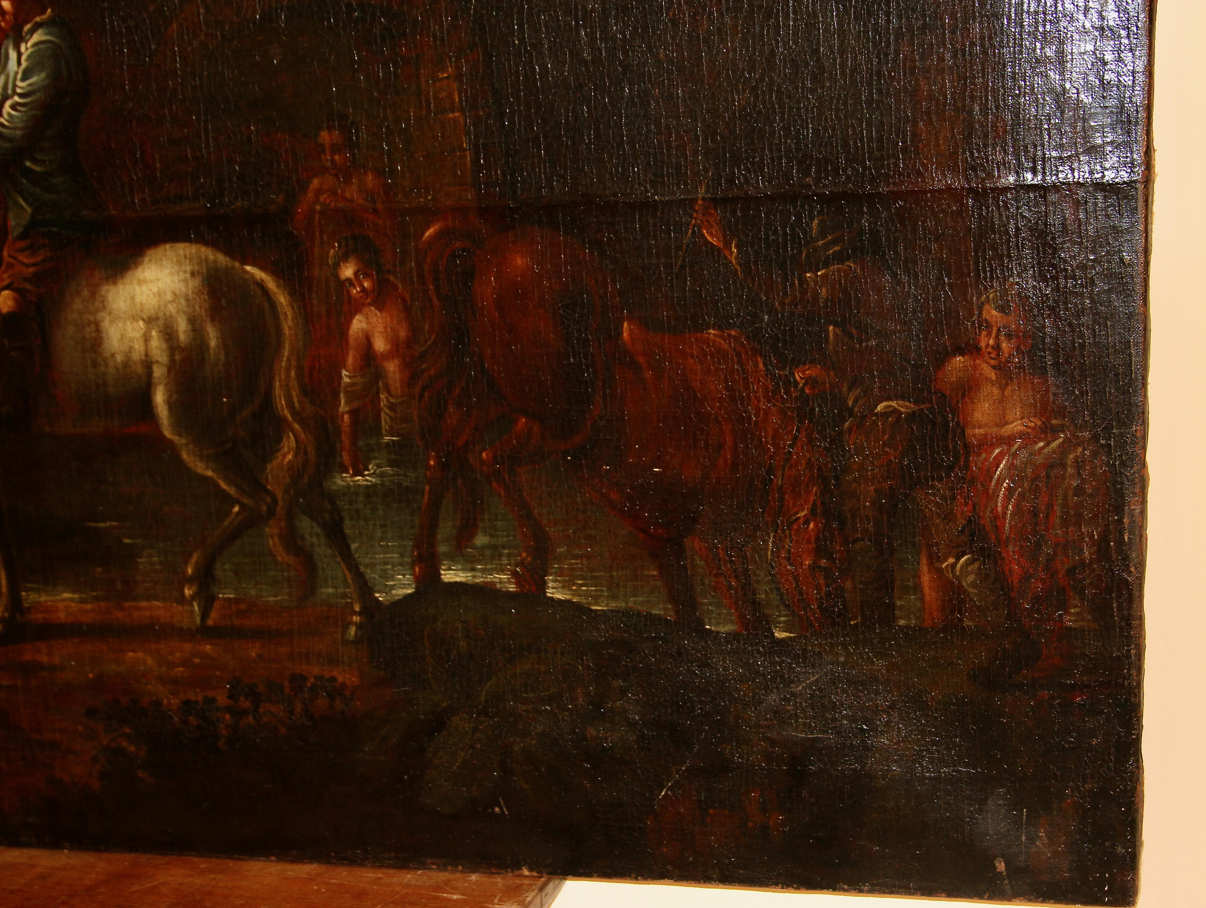 17e siècle, peinture de maîtres anciens, huile sur toile, « Le reste avec les chevaux »  en vente 1