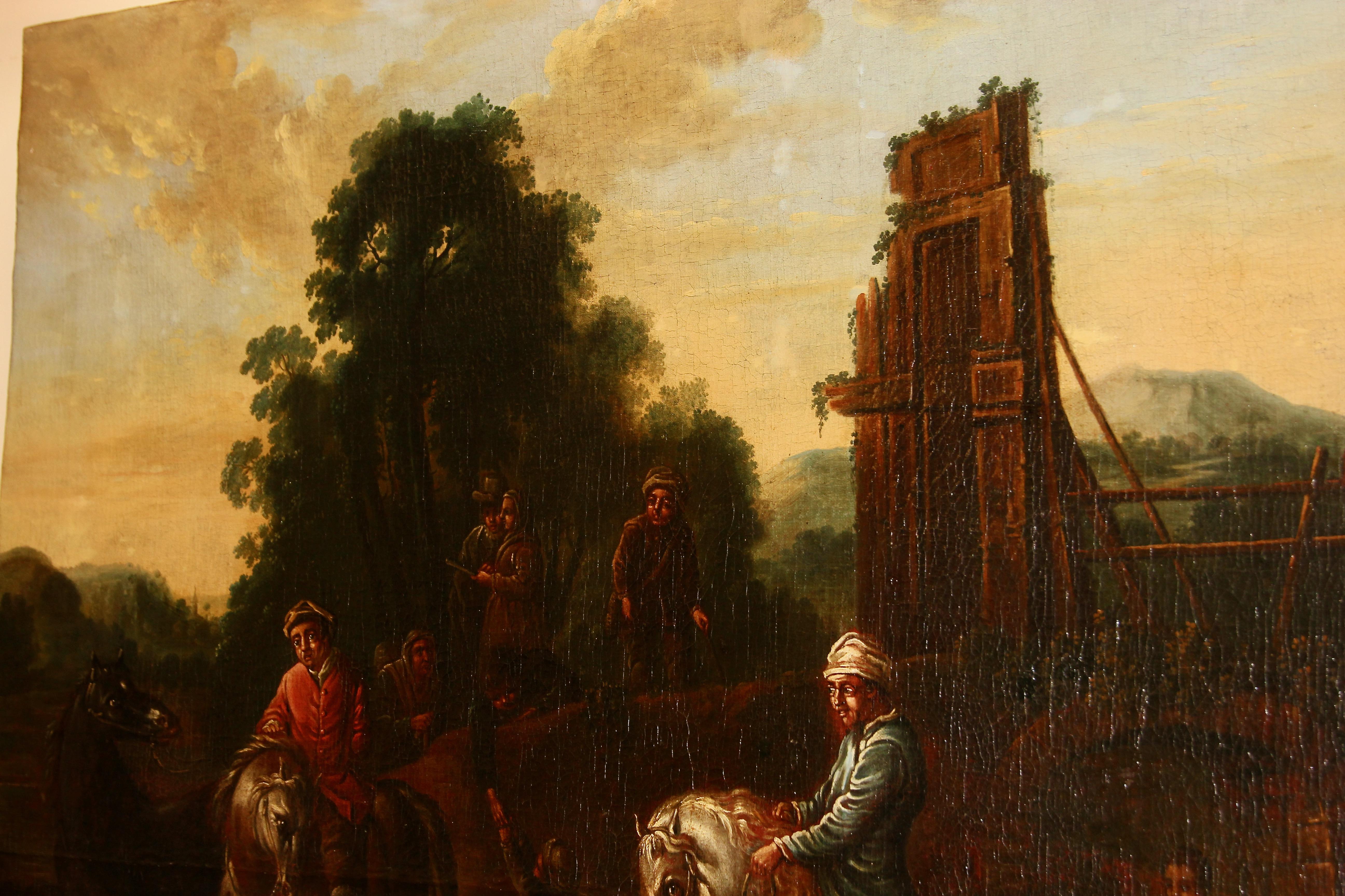 17e siècle, peinture de maîtres anciens, huile sur toile, « Le reste avec les chevaux »  en vente 3
