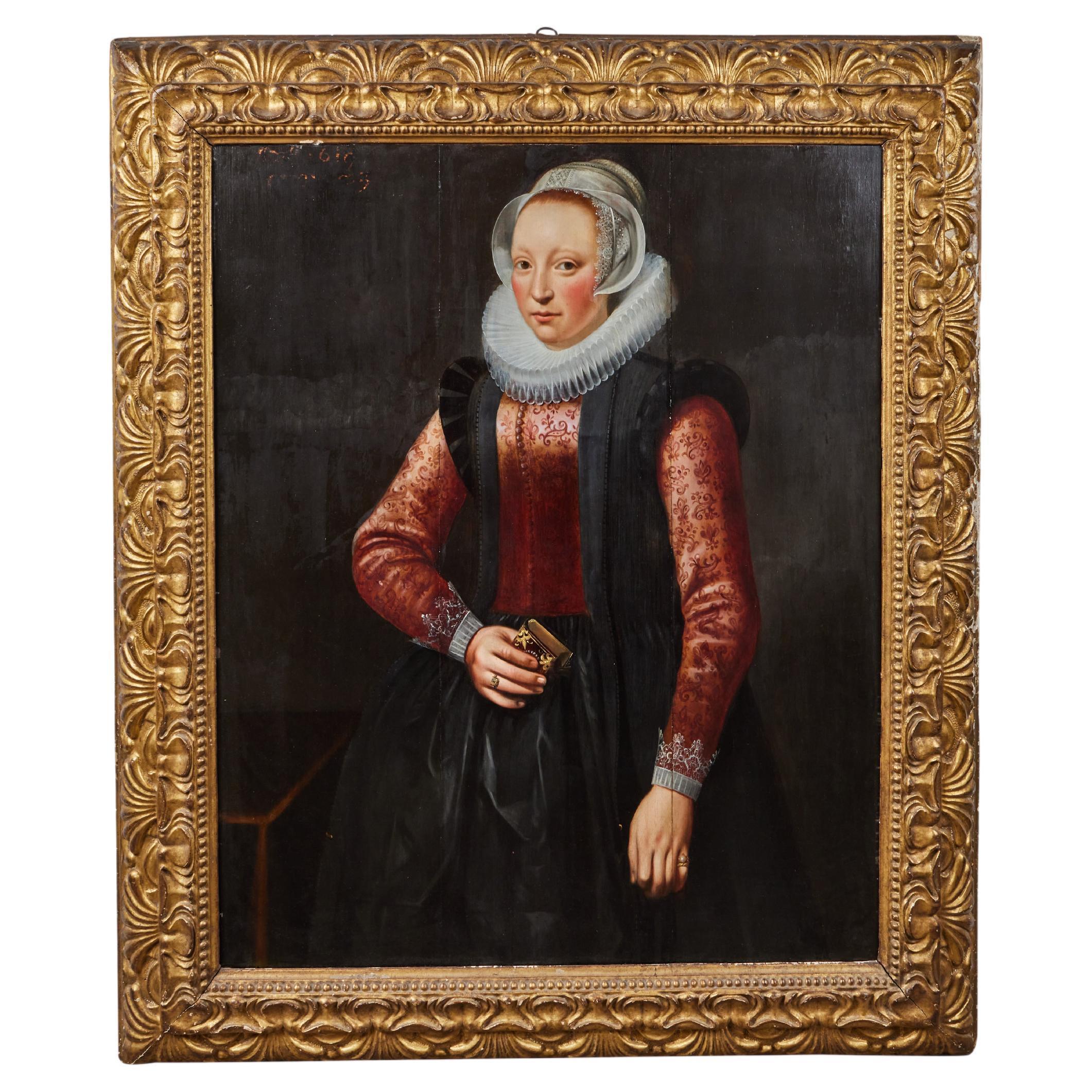 Porträt in Rahmen aus dem 17. Jahrhundert – Painting von Unknown