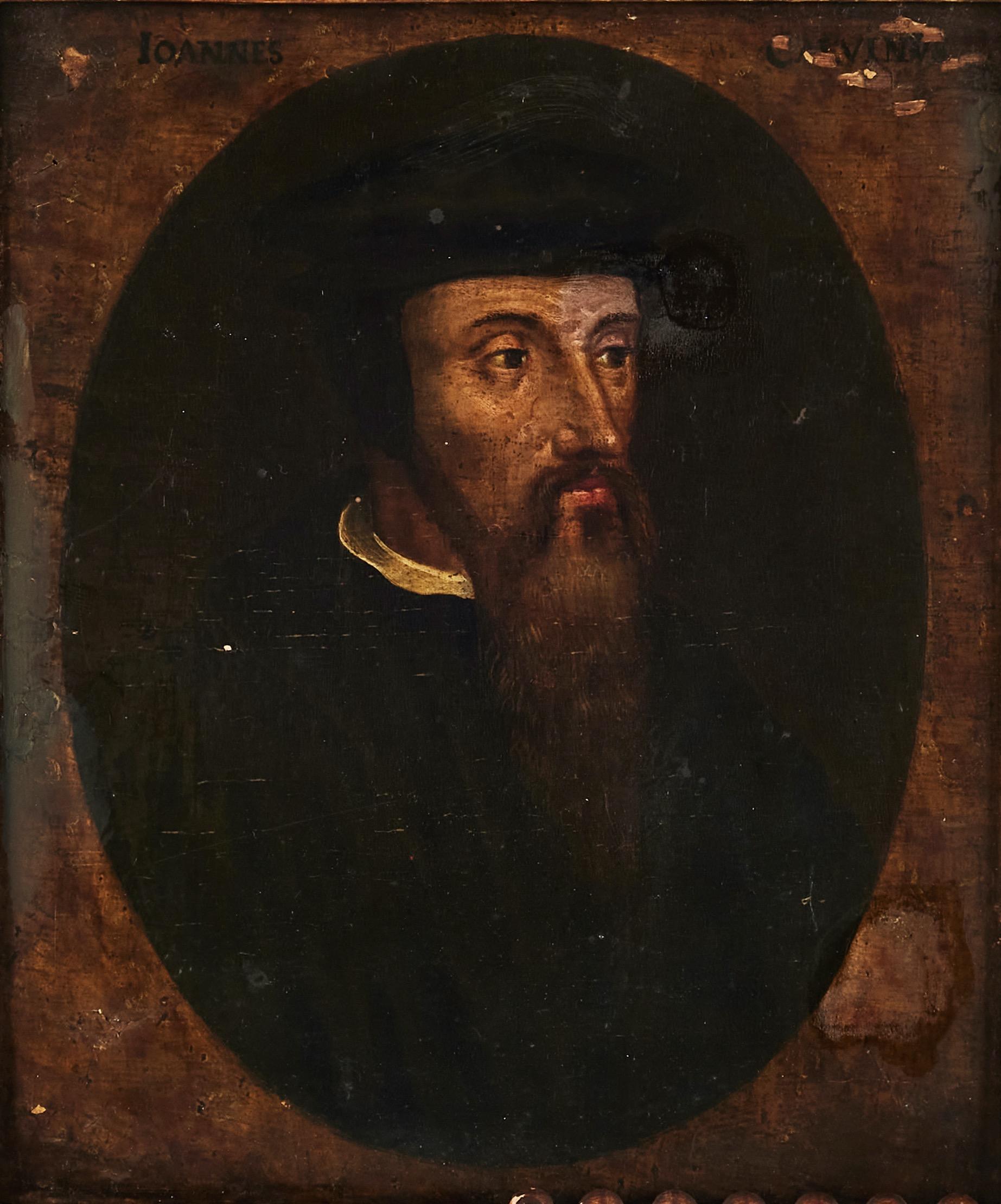 17th Century Portrait of Reverend and Reformer John Calvin - Painting by Unknown