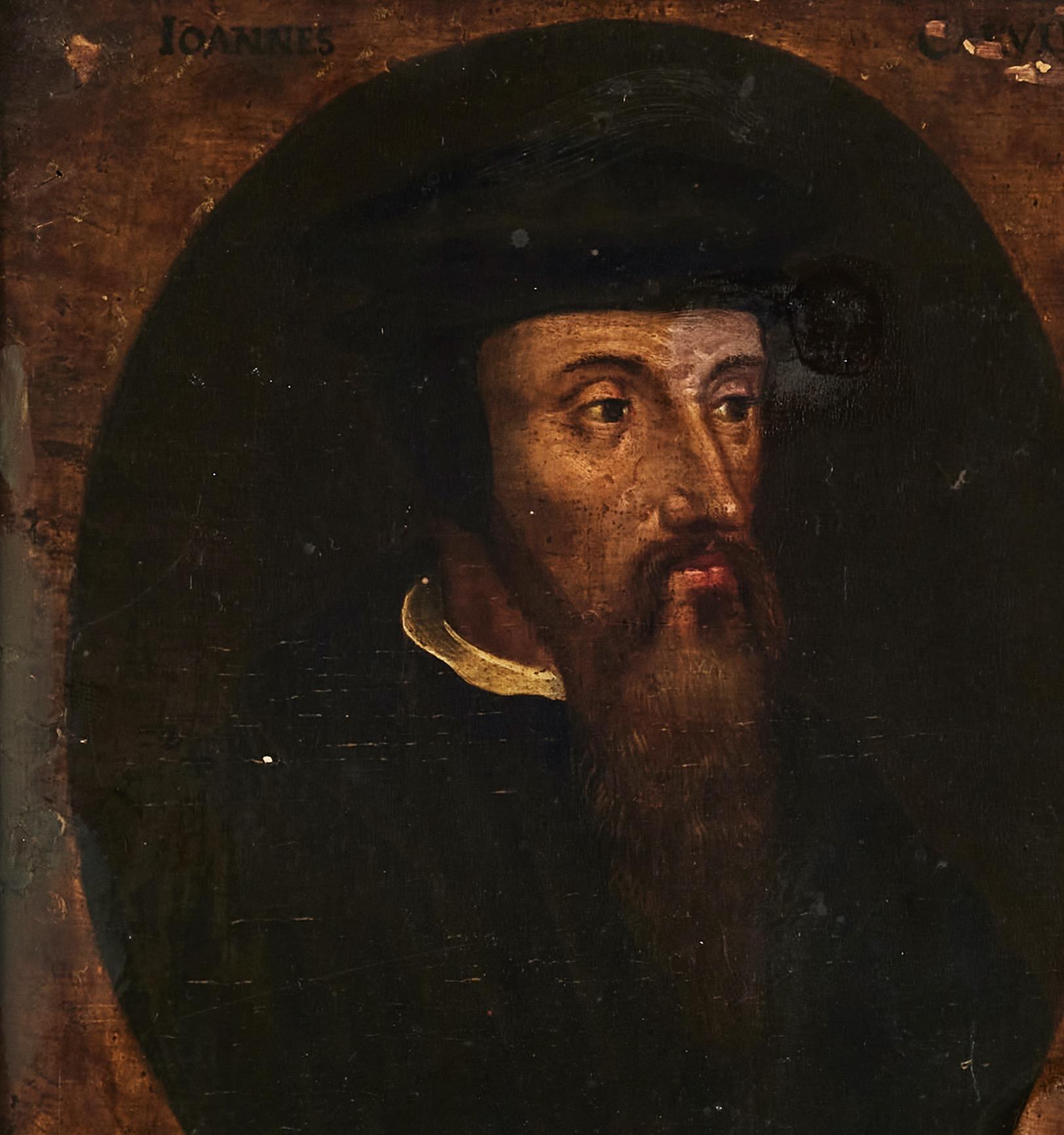 17th Century Portrait of Reverend and Reformer John Calvin - Old Masters Painting by Unknown