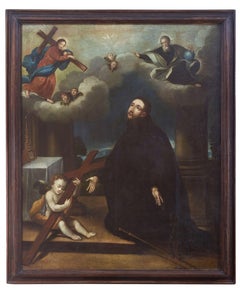 17th Century Saint Ignatius Italian School Adoration Oil on Canvas Brown Orange