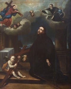 17th Century Saint Ignatius Italian School Adoration Oil on Canvas Brown Orange