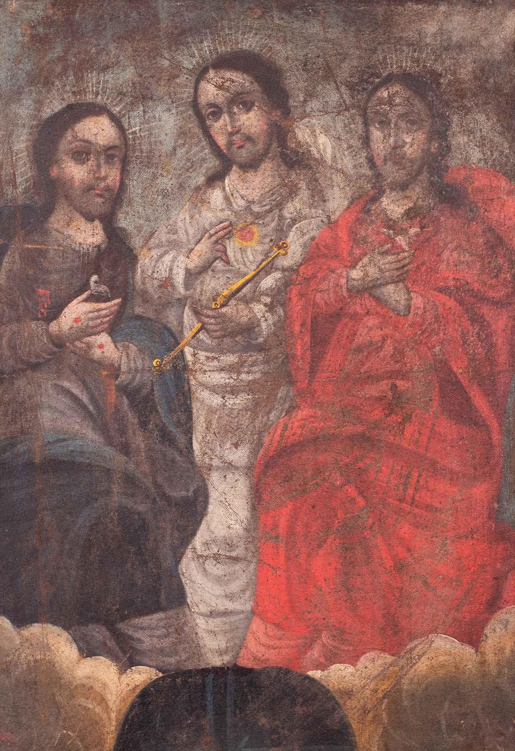 17th Century Spanish school oil painting of the Holy Trinity - Painting by Unknown