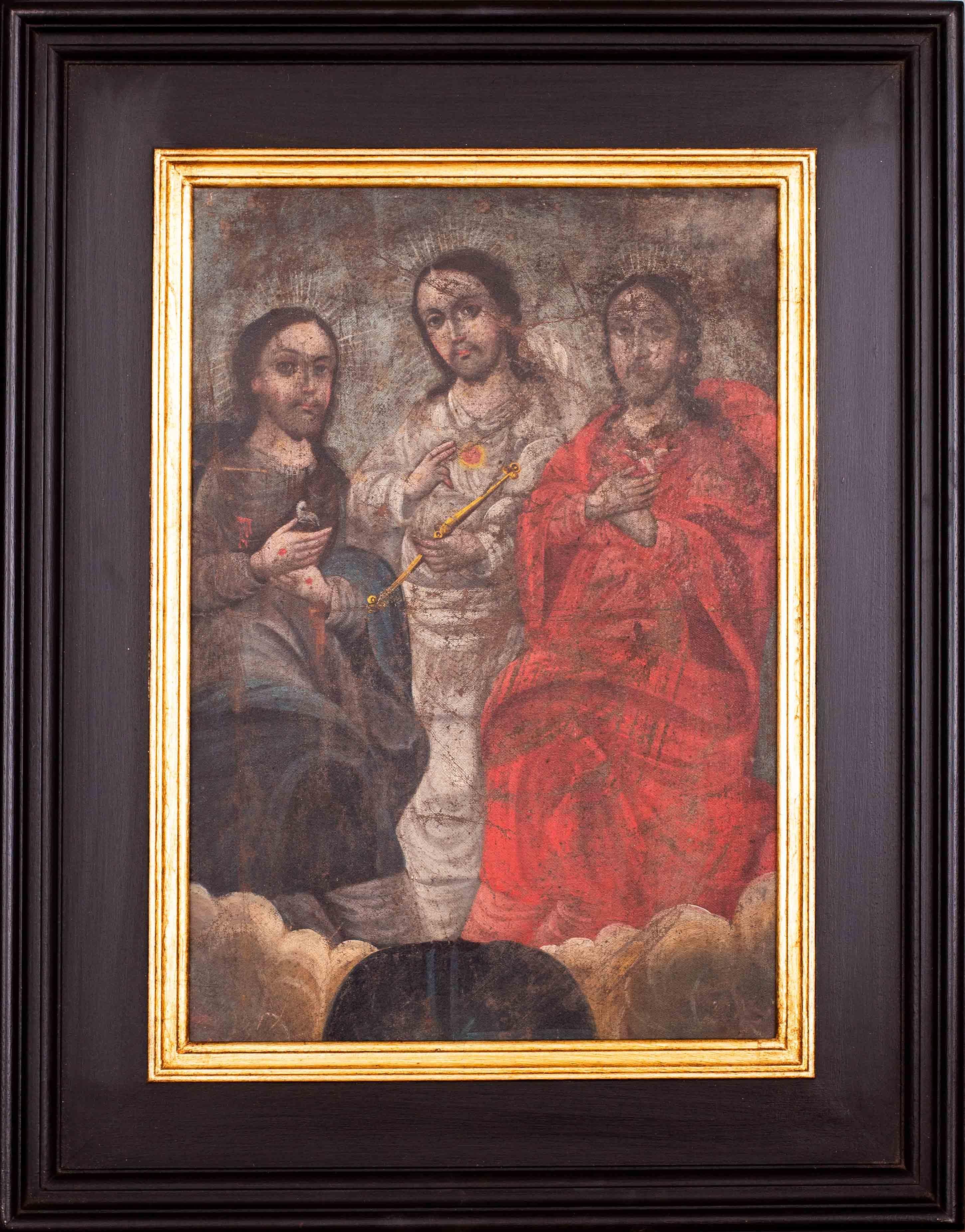 Unknown Figurative Painting - 17th Century Spanish school oil painting of the Holy Trinity