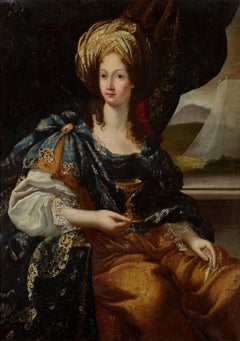 17th Century Turquerie portrait of a Lady Oriental in Silk Brocade and Turban