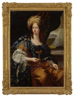 17th Century Turquerie portrait of a Lady Oriental in Silk Brocade and Turban